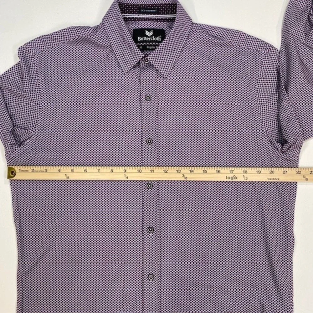 Buttercloth Mens Regular Fit Icy Cotton Geometric Print Sleeve Button Up Shirt M